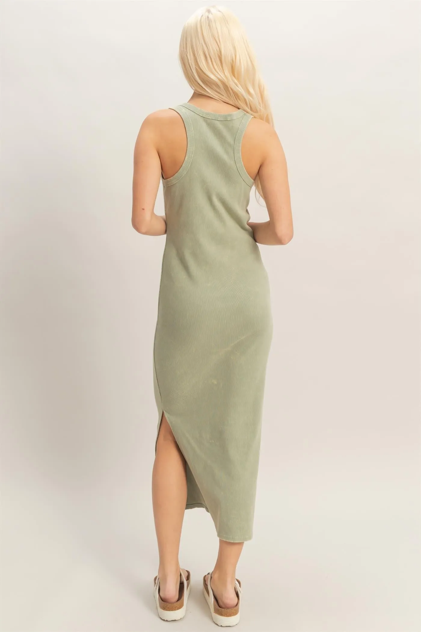 Sage Green Acid Washed Ribbed Midi Tank Dress sold by Pinkblush product image thumbnail 3