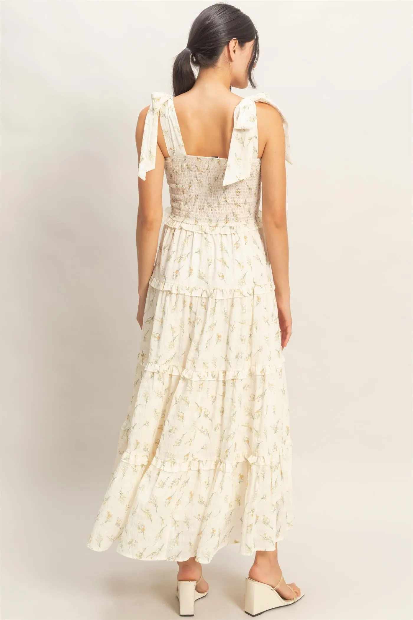 Yellow Floral Smocked Tiered Maxi Dress sold by Pinkblush product image thumbnail 4