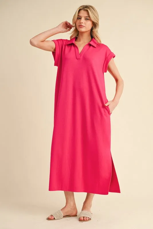 Fuchsia Collared Oversized Midi Dress sold by Pinkblush
