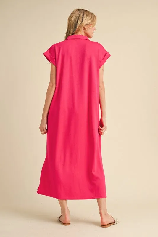 Fuchsia Collared Oversized Midi Dress sold by Pinkblush product image thumbnail 2