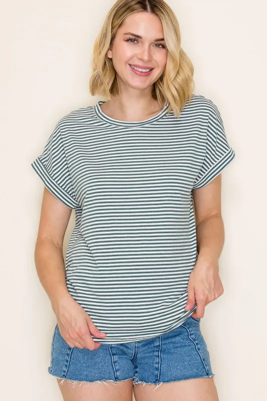 Green Striped Short Sleeve Top made by Staccato