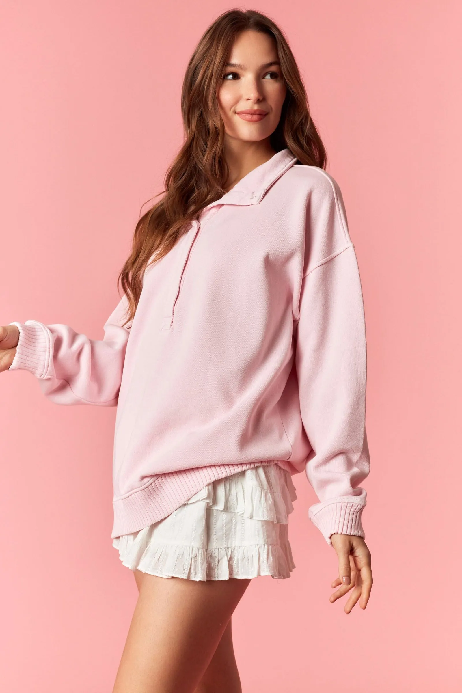 Light Pink Snap Collar Oversized Sweatshirt sold by Pinkblush product image thumbnail 2