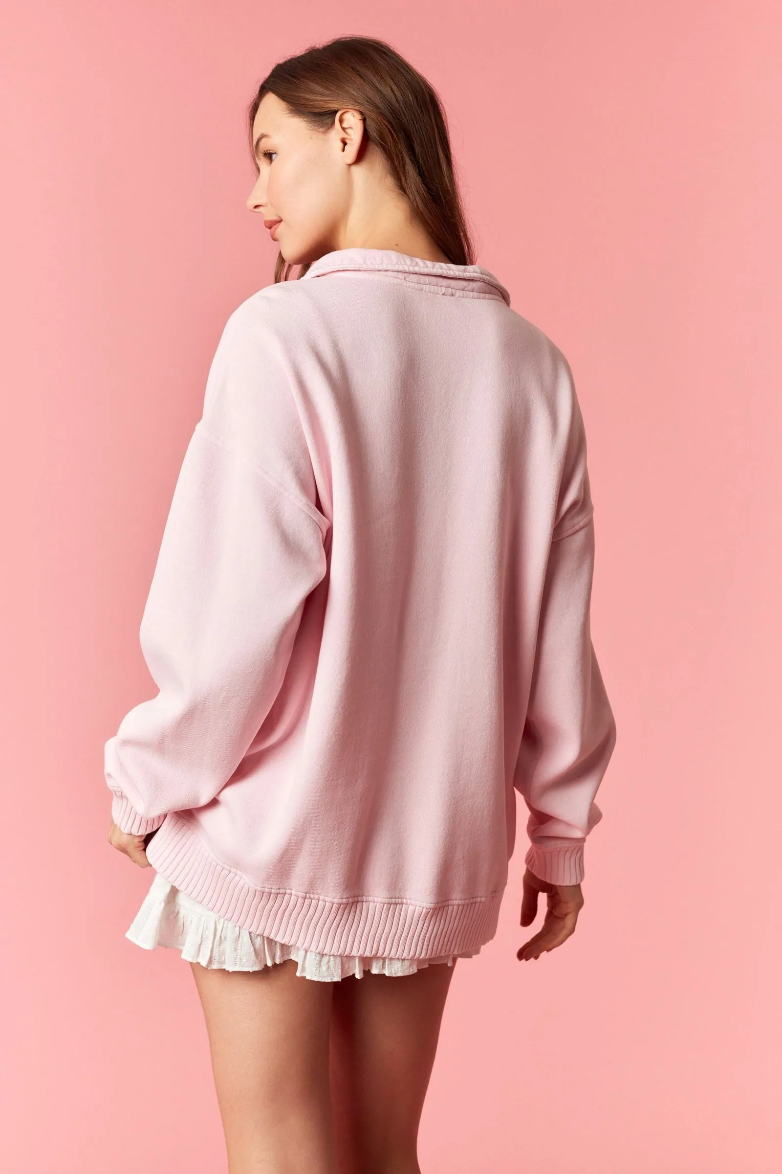 Light Pink Snap Collar Oversized Sweatshirt sold by Pinkblush product image thumbnail 3