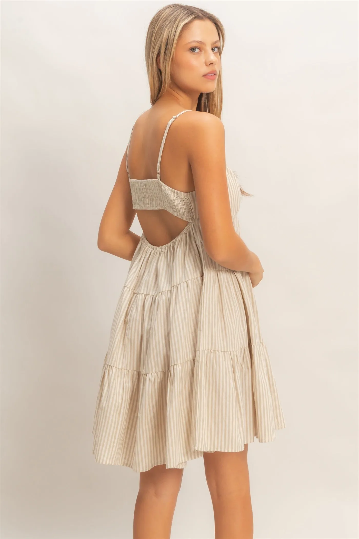 Beige Striped Tiered Cutout Dress sold by Pinkblush product image thumbnail 3