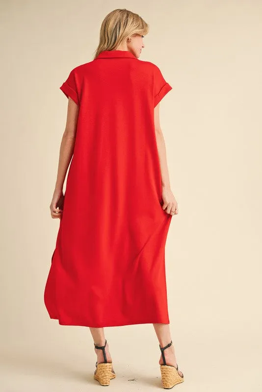 Tomato Red Collared Oversized Midi Dress sold by Pinkblush product image thumbnail 2
