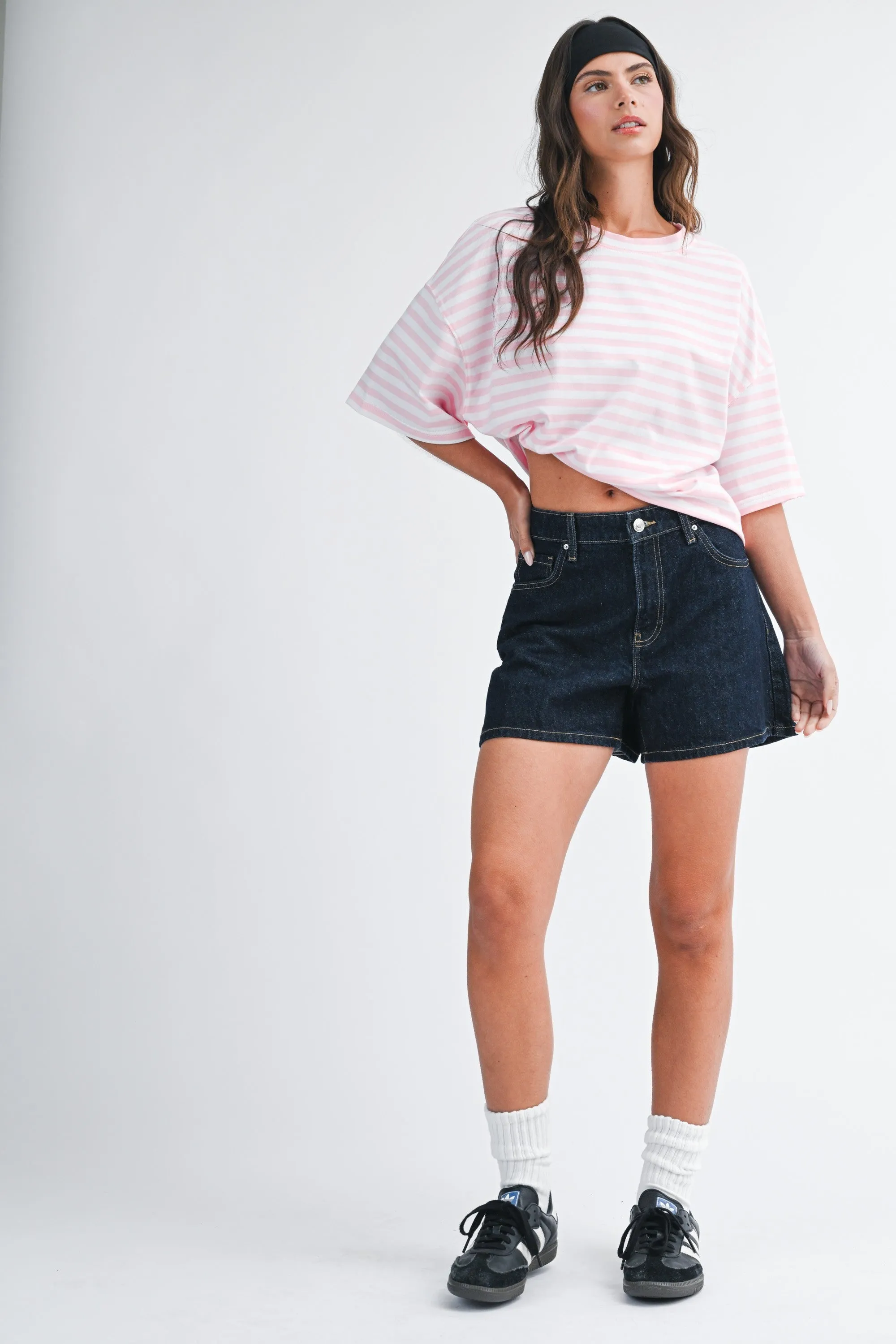 Light Pink Oversized Striped Boyfriend Tee sold by Pinkblush product image thumbnail 3