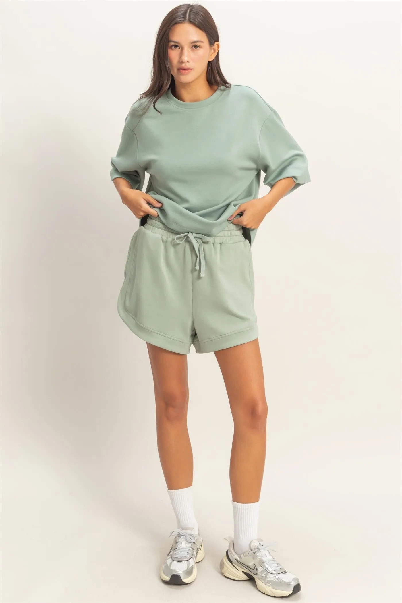Sage Drawstring Relaxed Fit Shorts sold by Pinkblush product image thumbnail 2