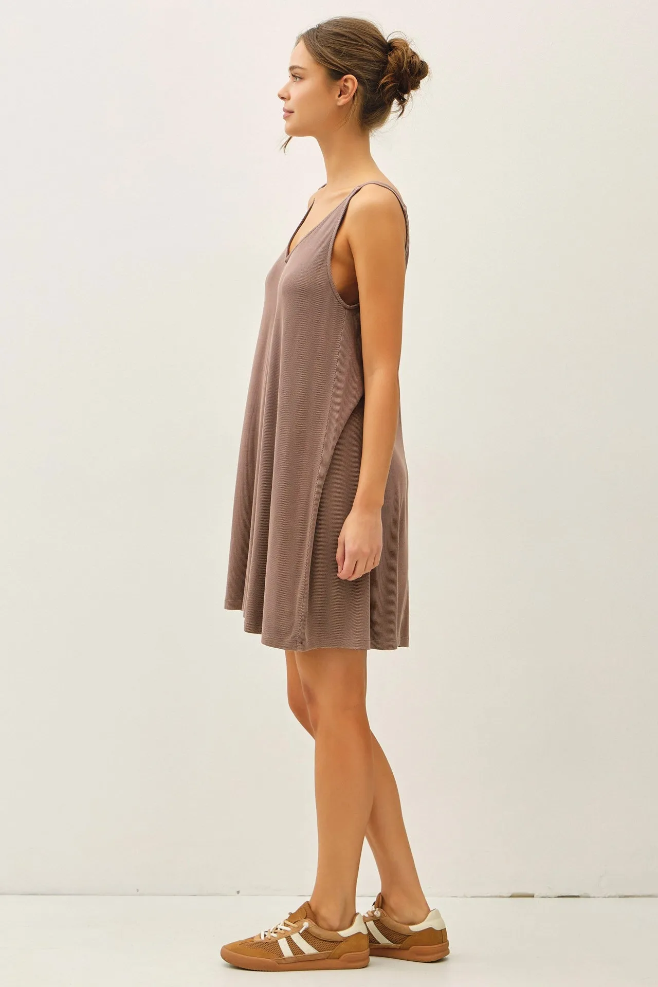 Brown Ribbed Sleeveless Front Seam Dress sold by Pinkblush product image thumbnail 2