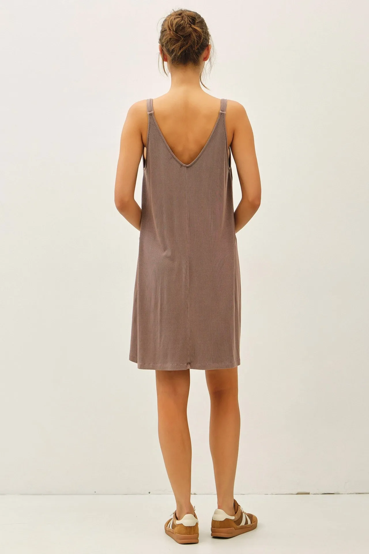 Brown Ribbed Sleeveless Front Seam Dress sold by Pinkblush product image thumbnail 3