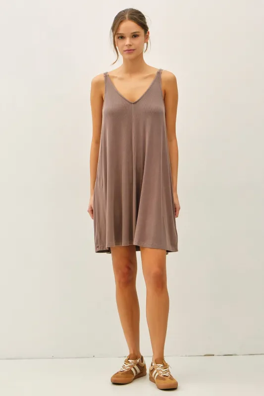 Brown Ribbed Sleeveless Front Seam Dress made by BE COOL