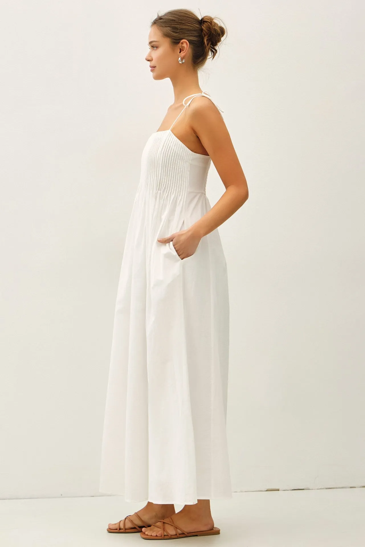 White Cotton Pintuck Tie Strap Maxi Dress sold by Pinkblush product image thumbnail 2