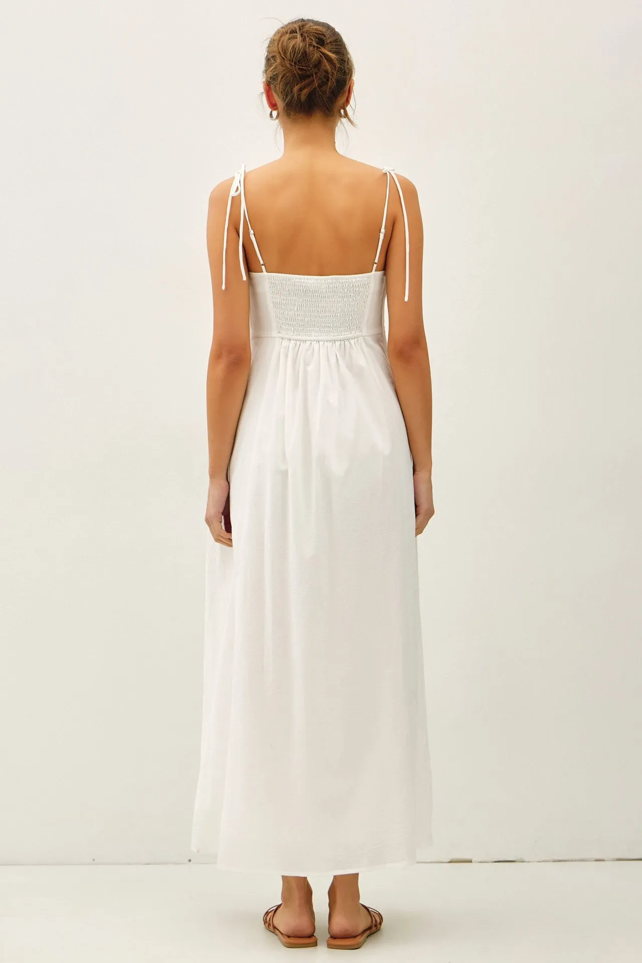 White Cotton Pintuck Tie Strap Maxi Dress sold by Pinkblush product image thumbnail 3