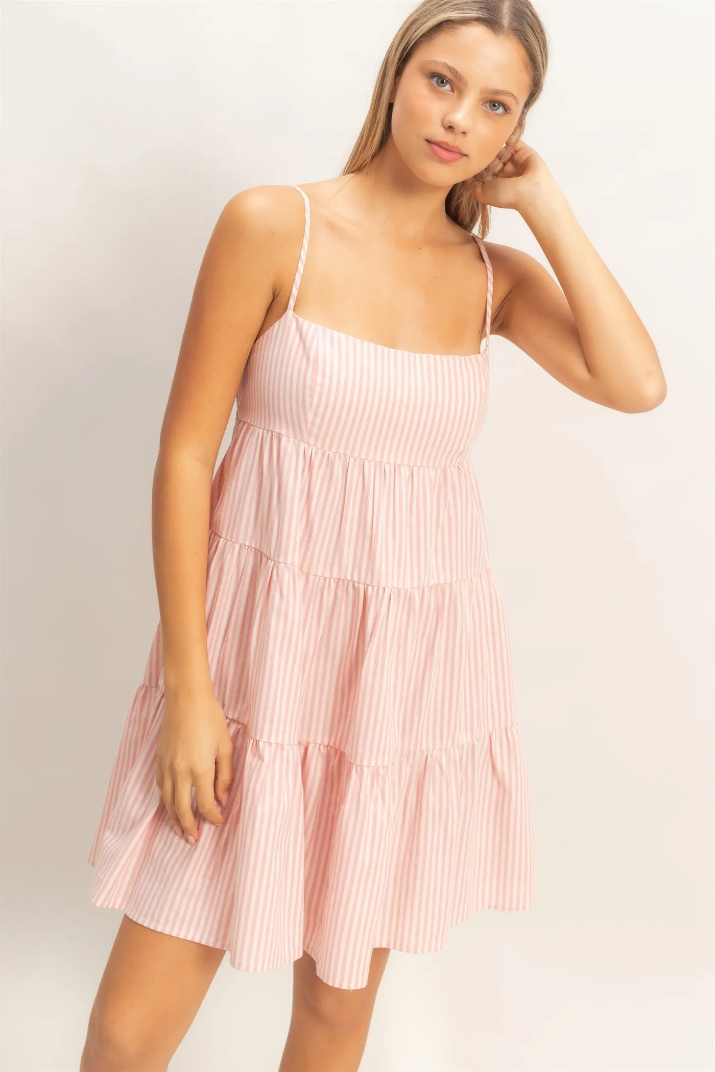 Pink Striped Tiered Cutout Dress sold by Pinkblush