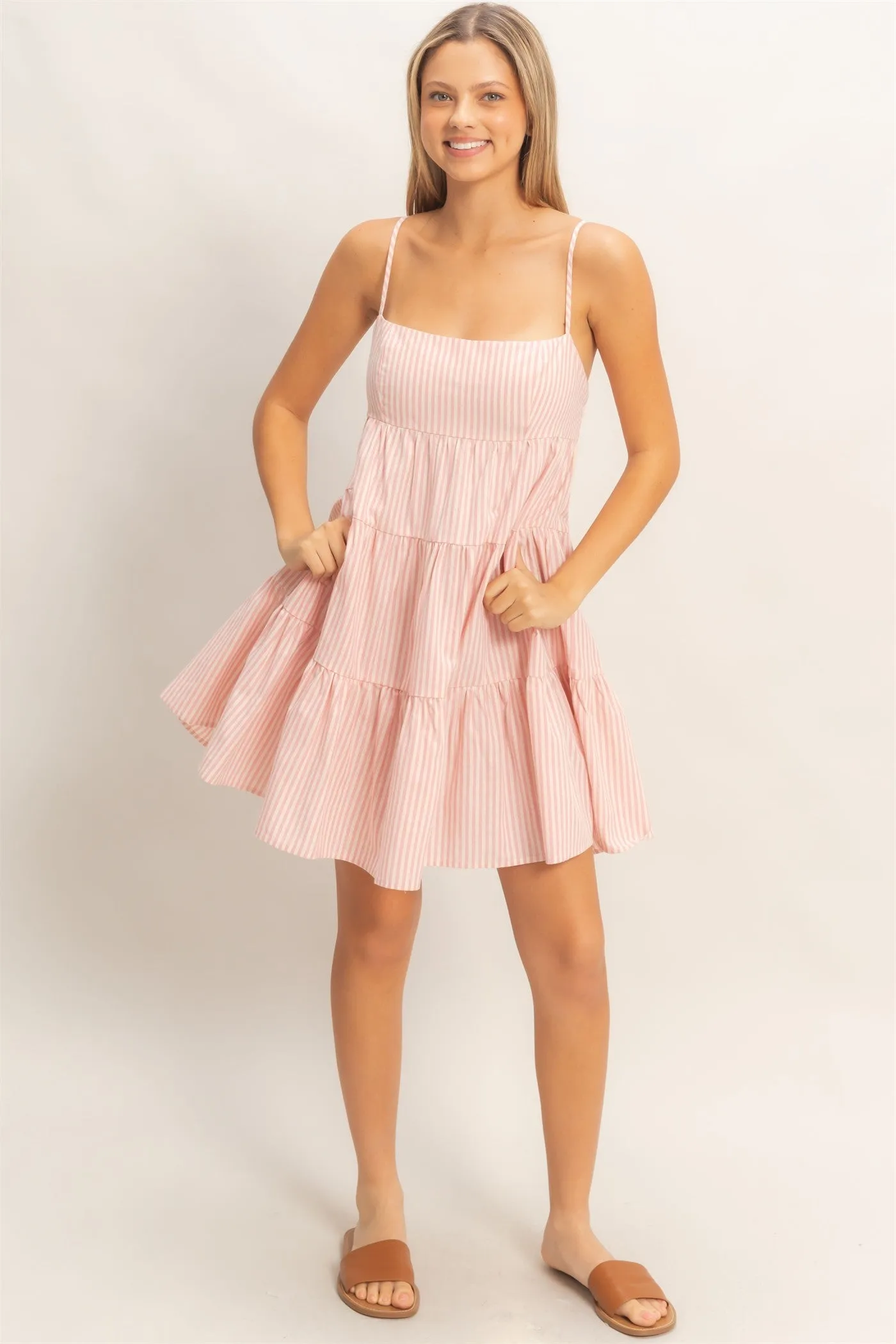 Pink Striped Tiered Cutout Dress sold by Pinkblush product image thumbnail 3