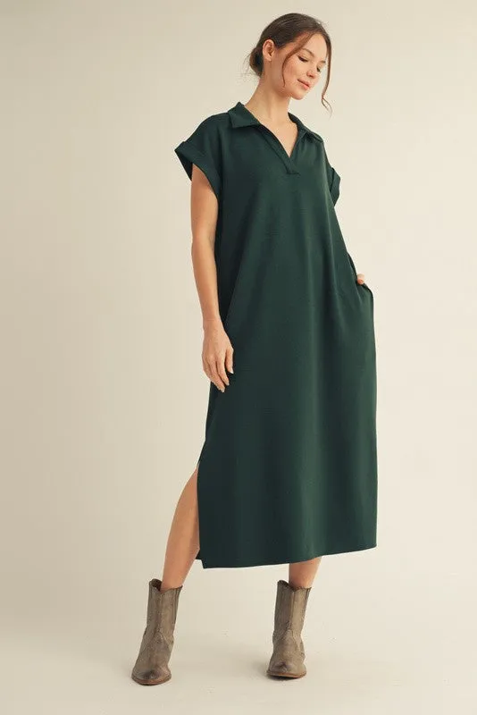 Hunter Green Collared Oversized Midi Dress made by JODIFL