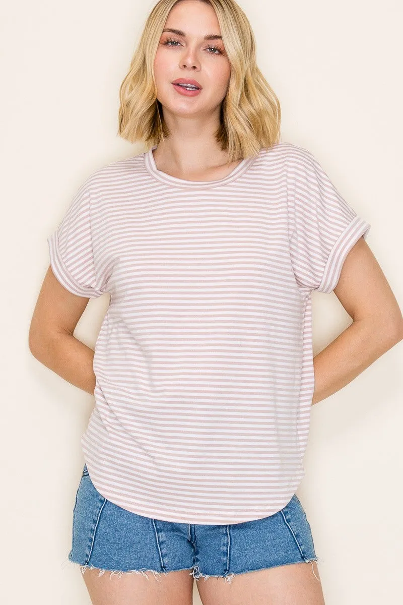 Beige Striped Short Sleeve Top sold by Pinkblush product image thumbnail 2