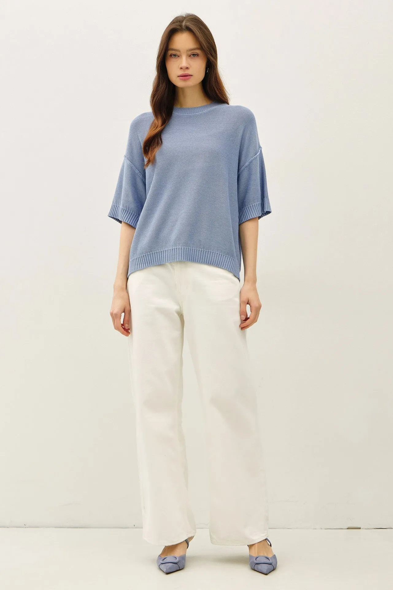Blue Oversize Cut Sweater Top With Raw Edge sold by Pinkblush product image thumbnail 2