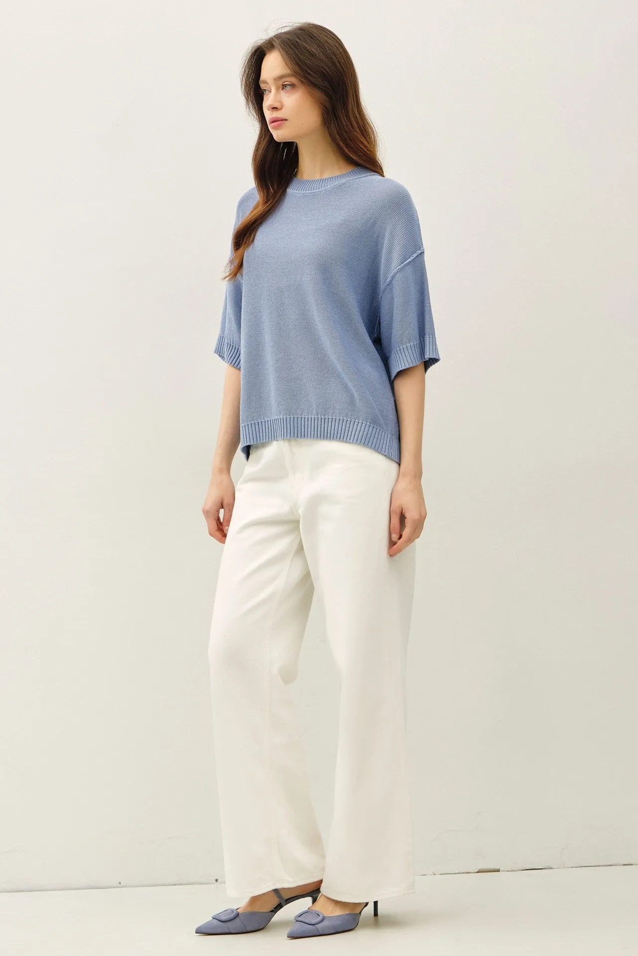 Blue Oversize Cut Sweater Top With Raw Edge sold by Pinkblush product image thumbnail 3