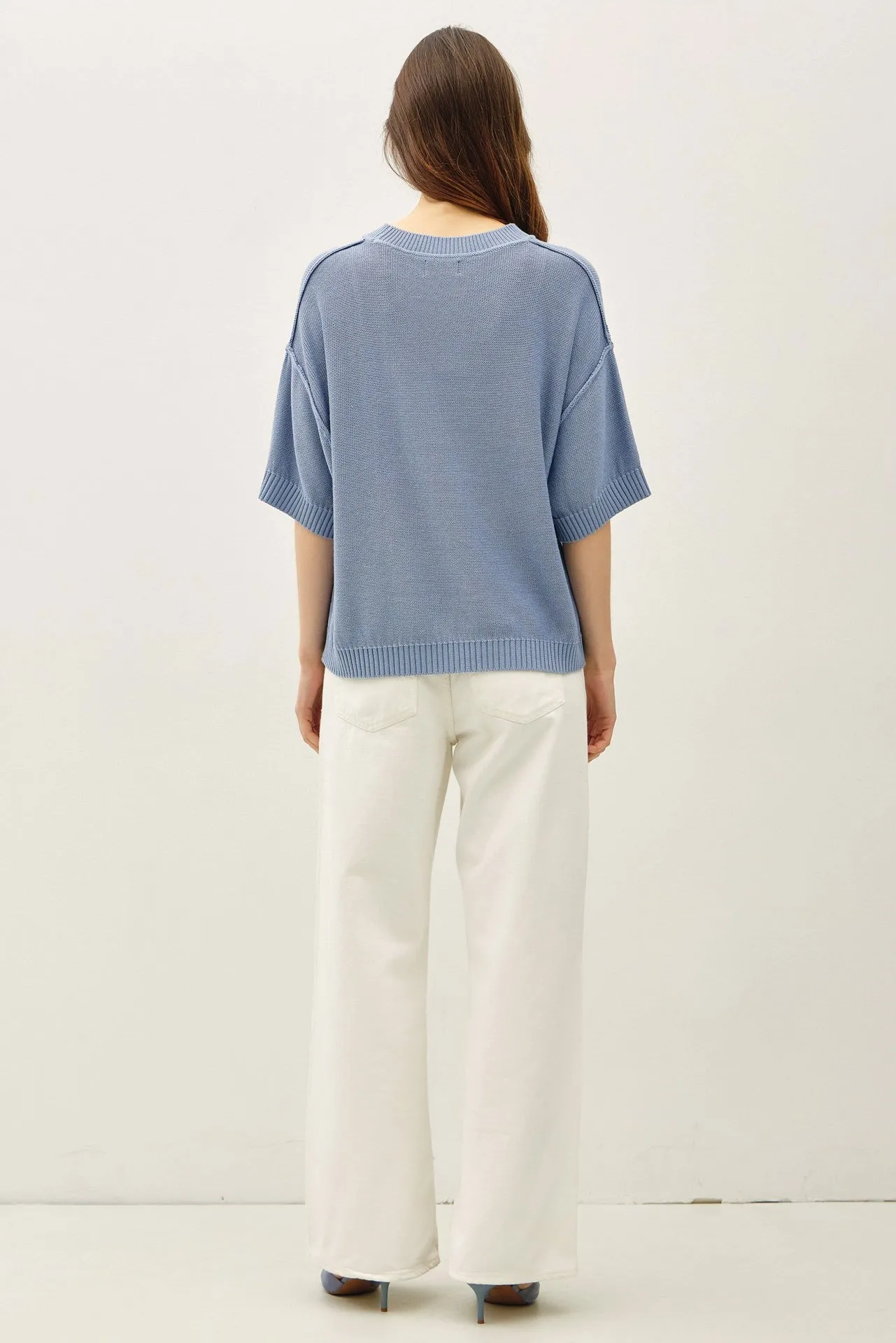 Blue Oversize Cut Sweater Top With Raw Edge sold by Pinkblush product image thumbnail 4