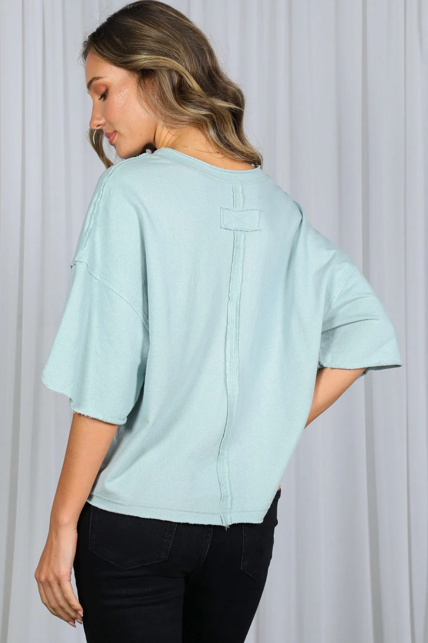 Light Blue Raw Cut Edge Boxy Tee sold by Pinkblush product image thumbnail 2