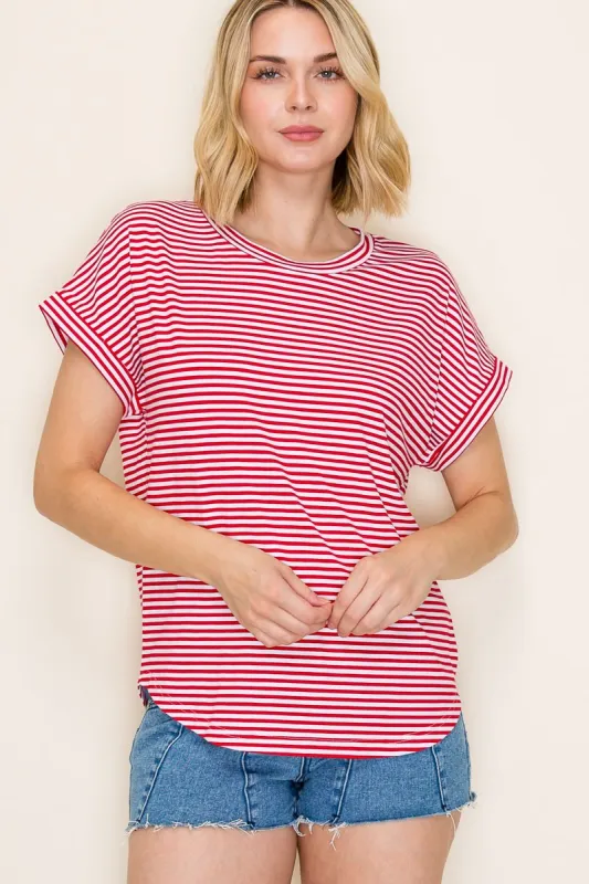 Red Striped Short Sleeve Top made by Staccato