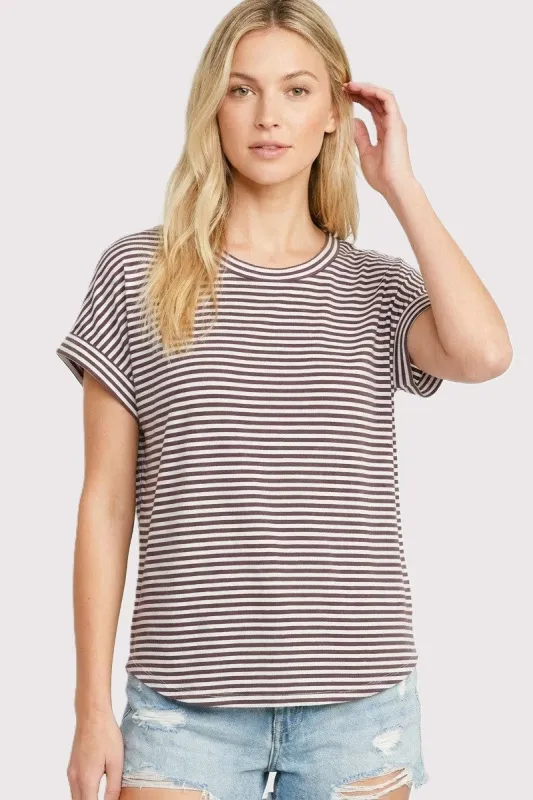 Light Plum Striped Short Sleeve Top made by Staccato