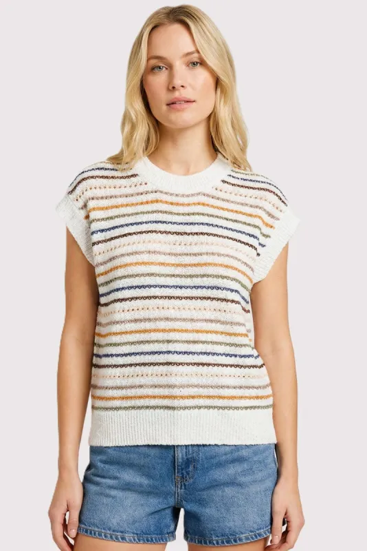 Navy Multicolor Striped Sweater Top made by Staccato