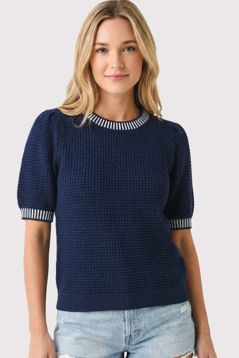 Navy Waffle Knit Sweater Top sold by Pinkblush