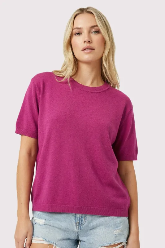 Magenta Short Sleeve Basic Knit Top made by Staccato
