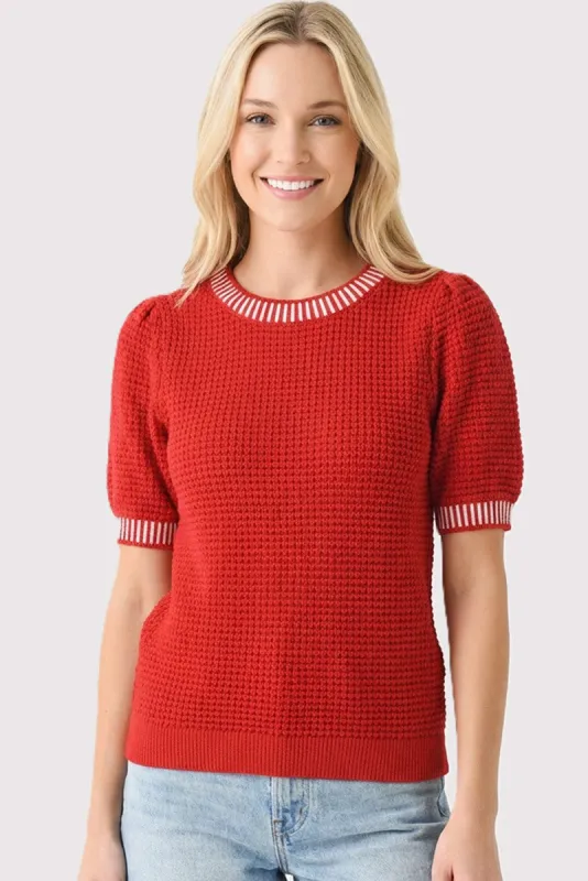 Red Waffle Knit Sweater Top made by Staccato