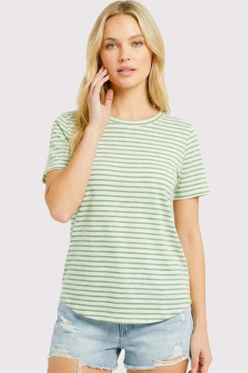 Green Striped Short Sleeve Top sold by Pinkblush