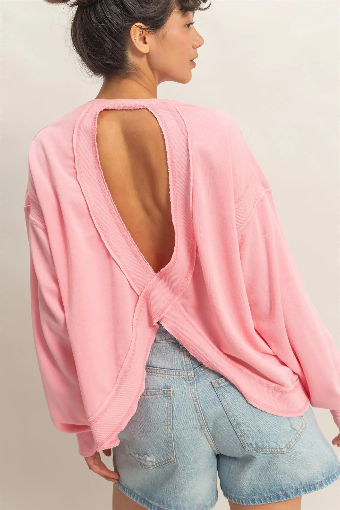 Pink Oversized Cutout Back Sweatshirt sold by Pinkblush product image thumbnail 3