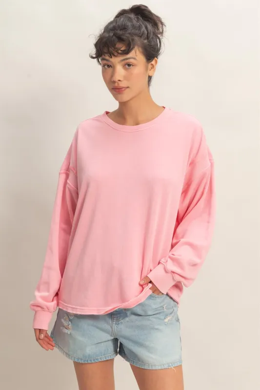 Pink Oversized Cutout Back Sweatshirt made by HYFVE