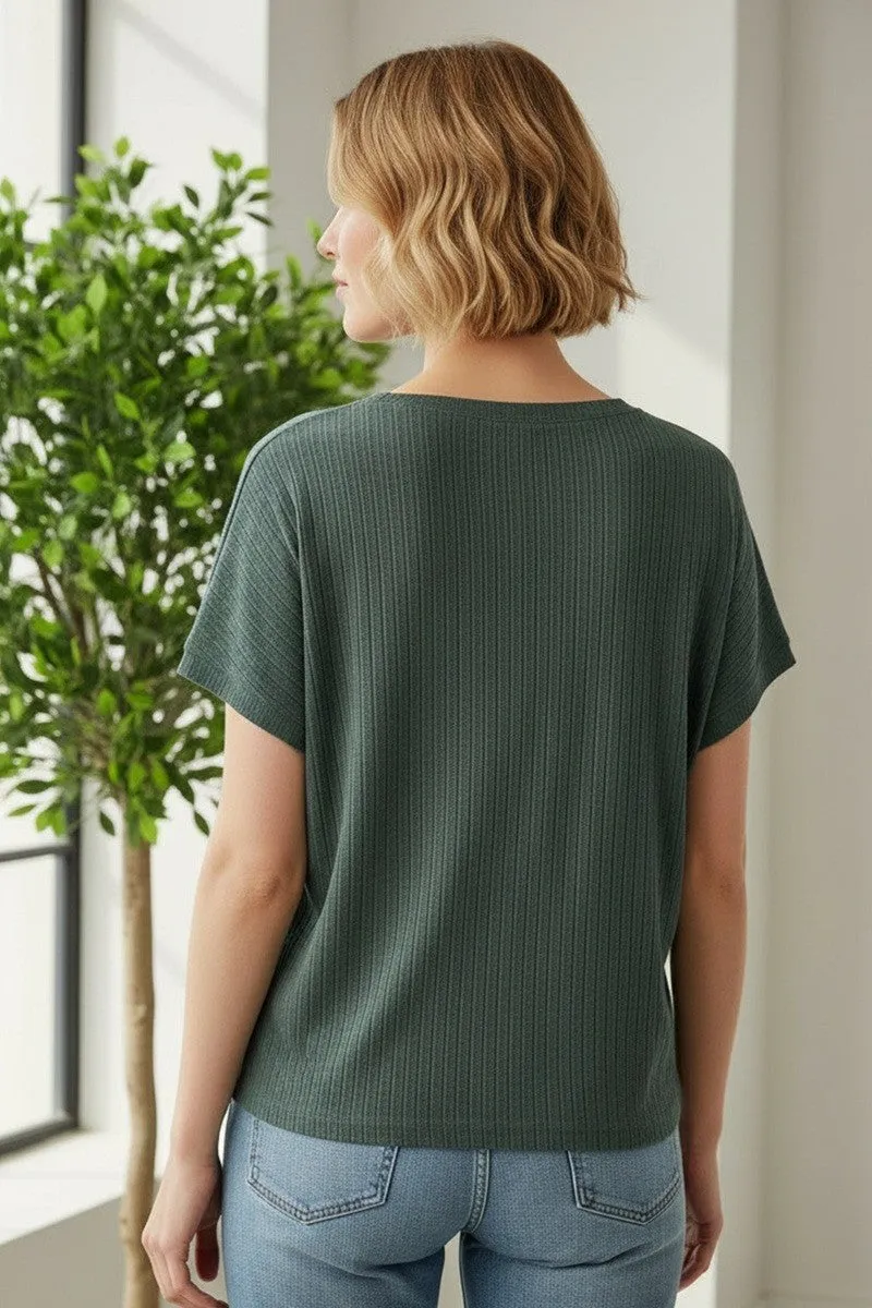 Forest Green V-Neck Pointelle Knit Top sold by Pinkblush product image thumbnail 4