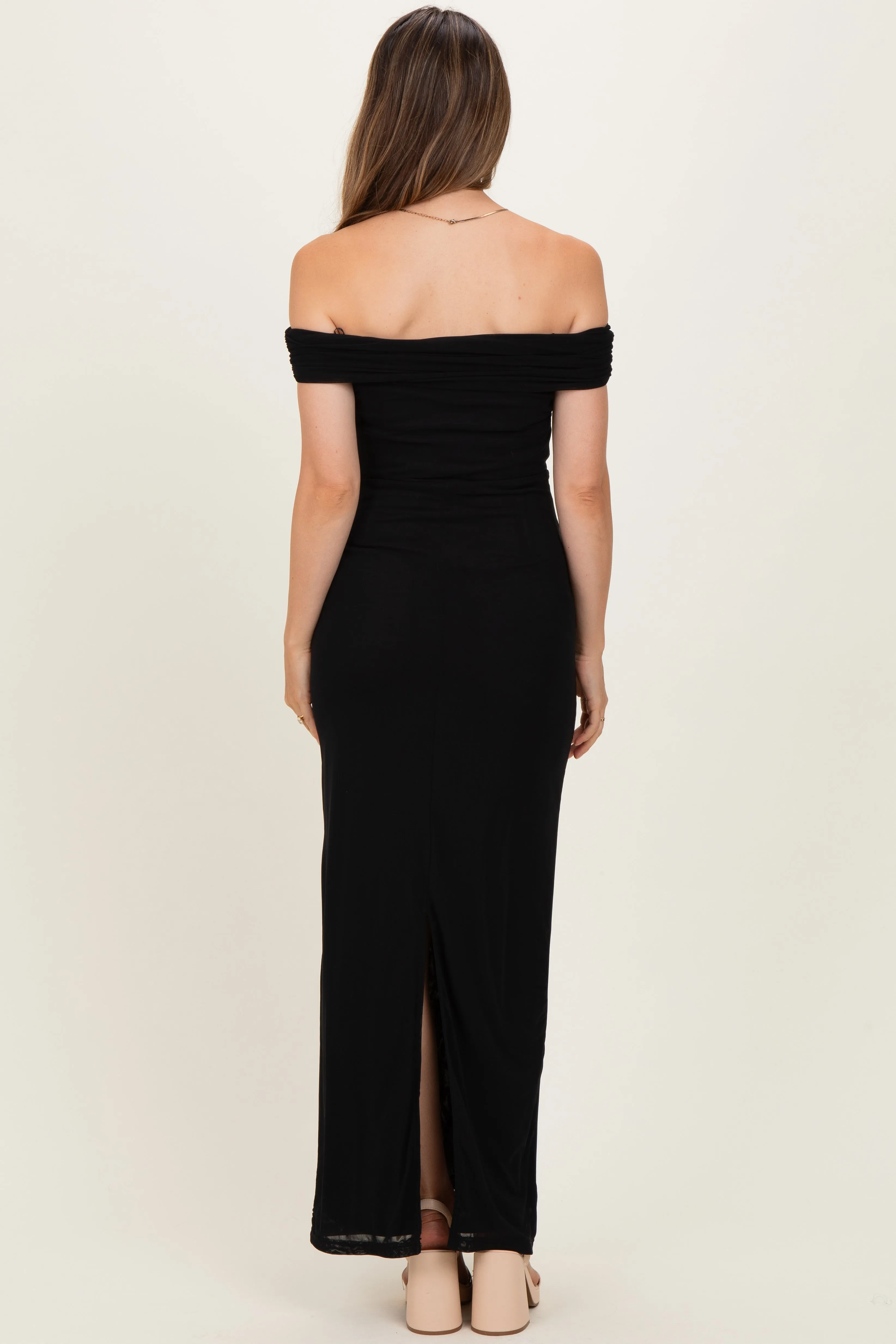 Black Off Shoulder Mesh Maternity Maxi Dress sold by Pinkblush product image thumbnail 3