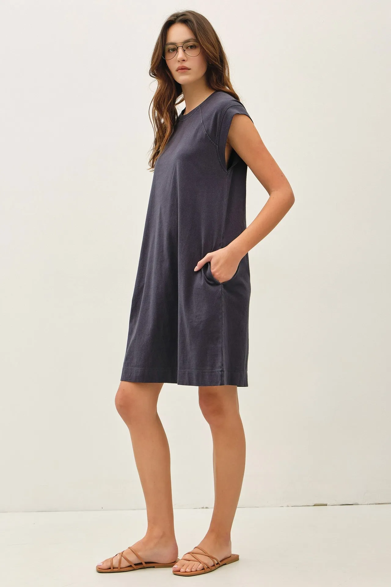 Charcoal Garment Washed Casual Capped Sleeve Dress sold by Pinkblush product image thumbnail 2