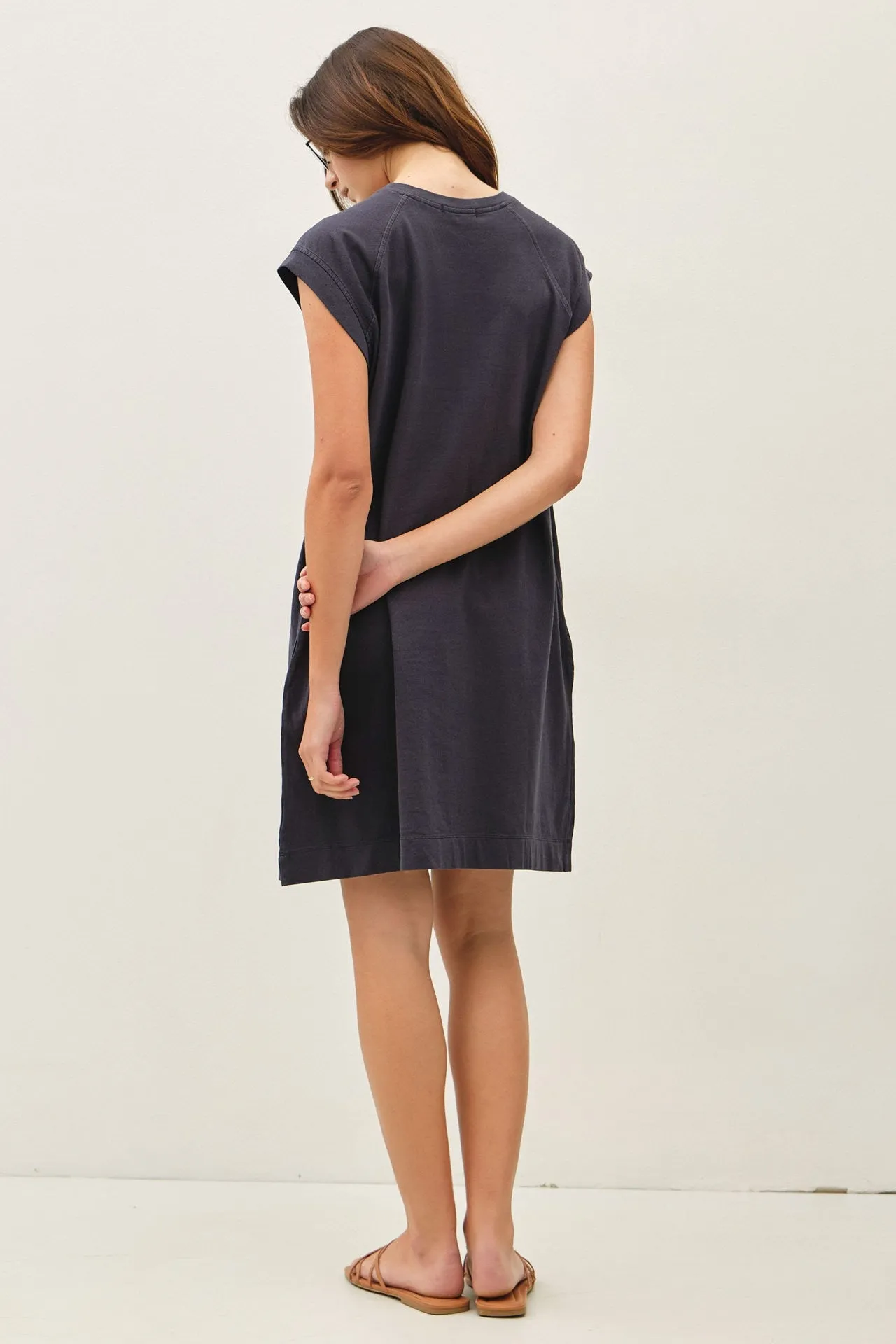 Charcoal Garment Washed Casual Capped Sleeve Dress sold by Pinkblush product image thumbnail 3