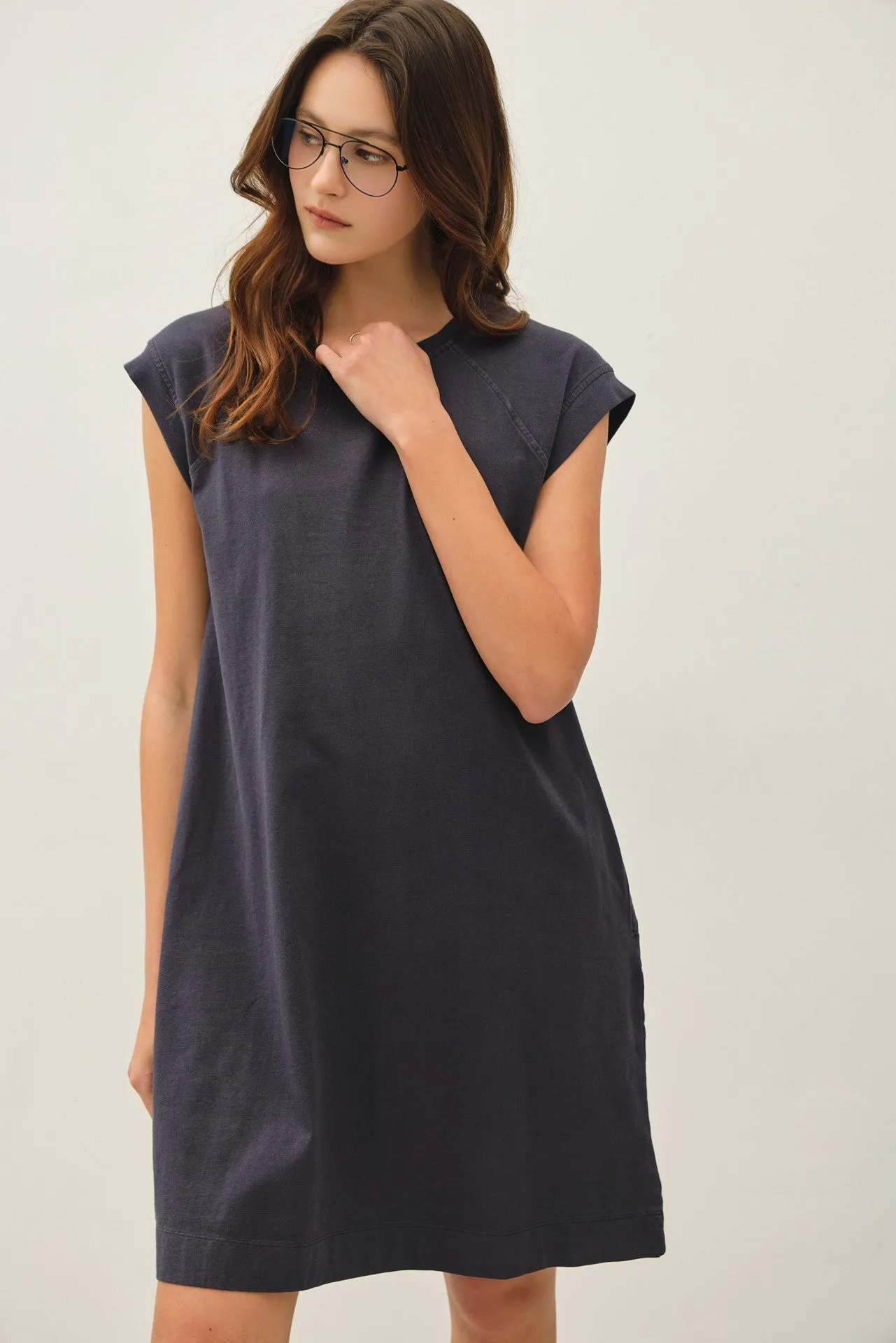 Charcoal Garment Washed Casual Capped Sleeve Dress sold by Pinkblush product image thumbnail 4
