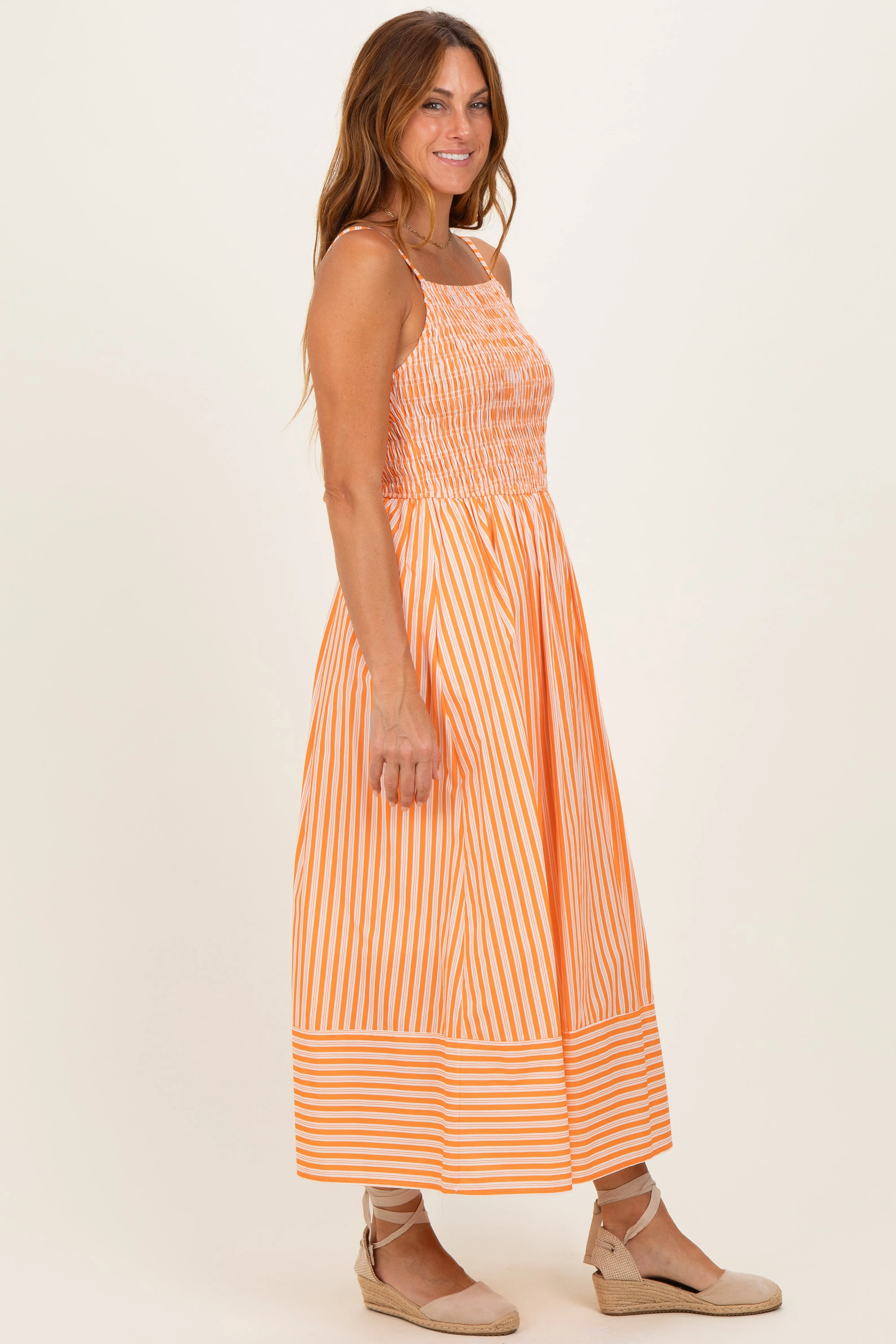 Orange Striped Smocked Midi Dress sold by Pinkblush product image thumbnail 2
