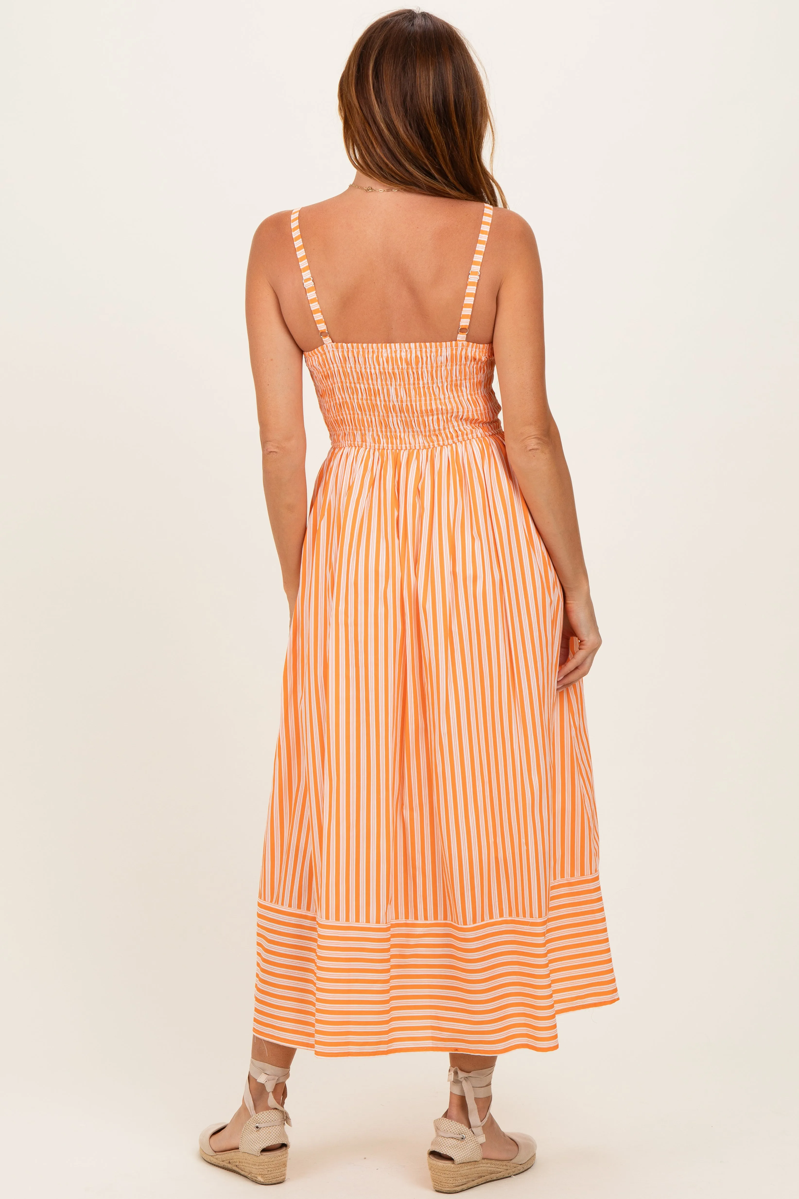 Orange Striped Smocked Midi Dress sold by Pinkblush product image thumbnail 3