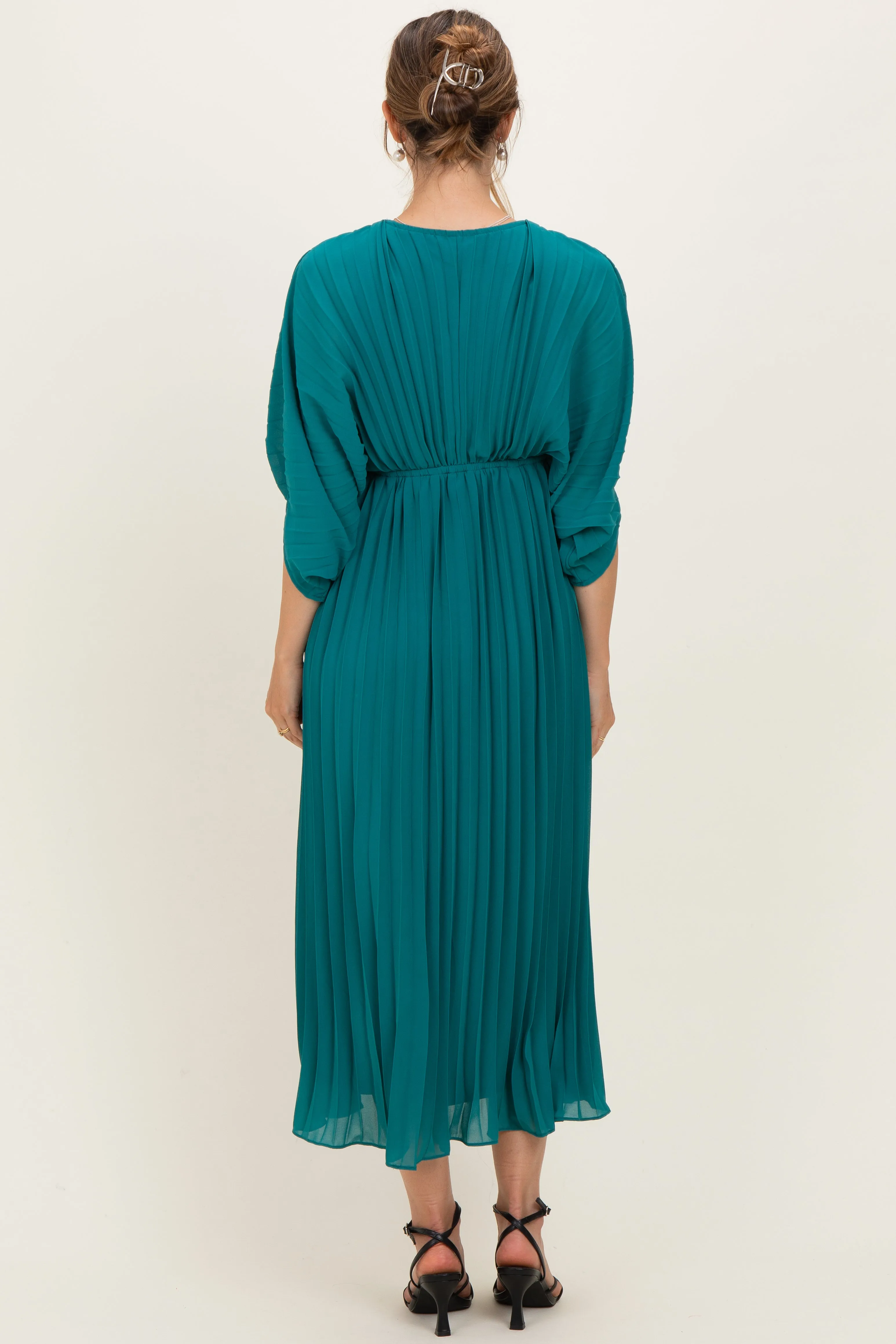 Teal Pleated V Neck Maternity Maxi Dress sold by Pinkblush product image thumbnail 4