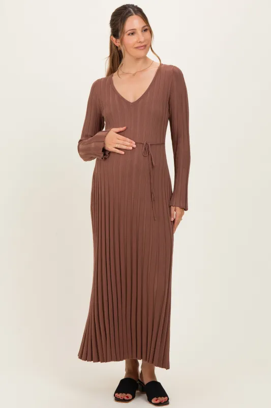Brown Ribbed Maternity Knit Maxi Dress made by ILLA ILLA