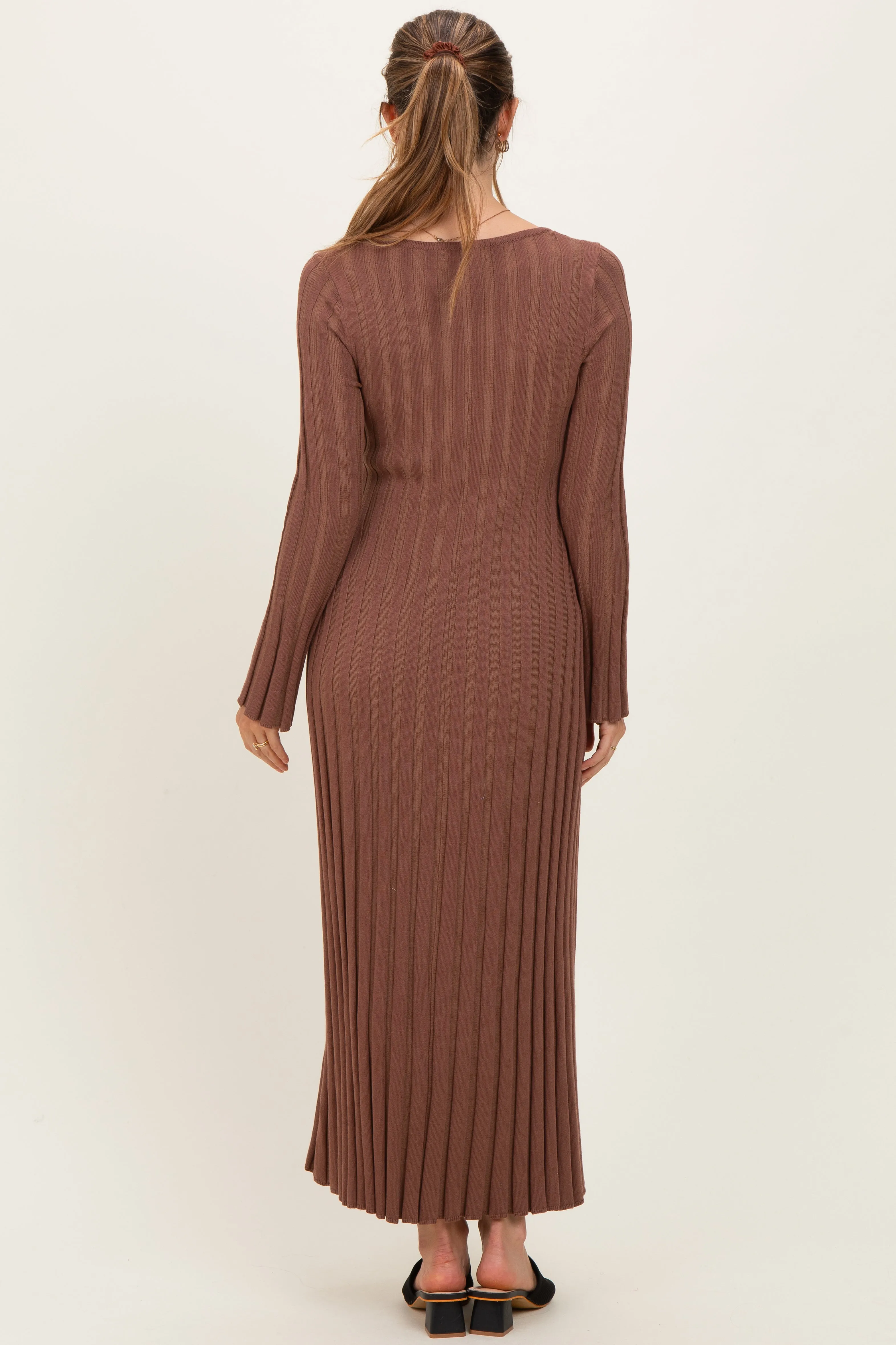 Brown Ribbed Maternity Knit Maxi Dress sold by Pinkblush product image thumbnail 3