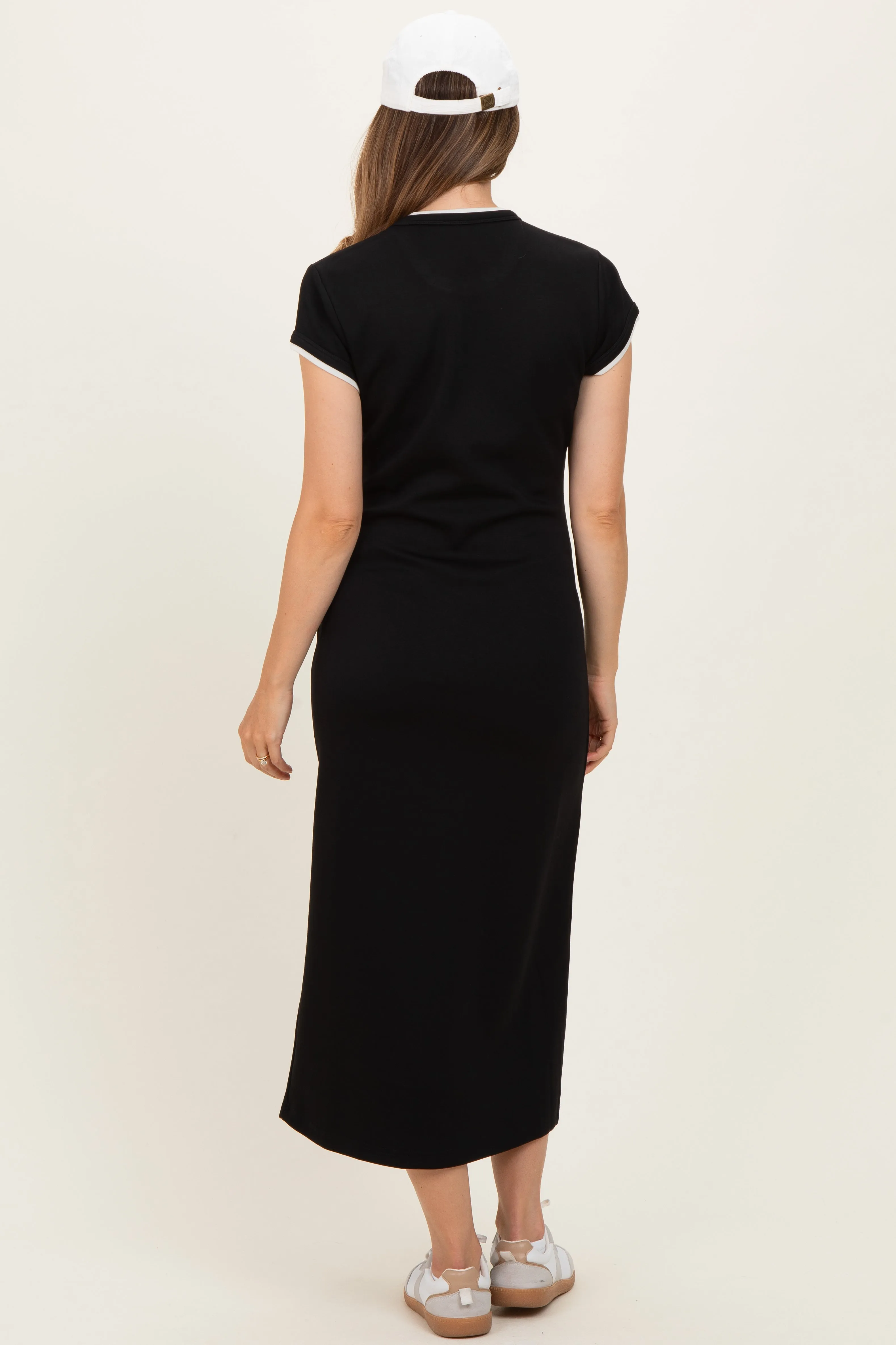 Black Contrast Trim Short Sleeve Maternity Midi Dress sold by Pinkblush product image thumbnail 3