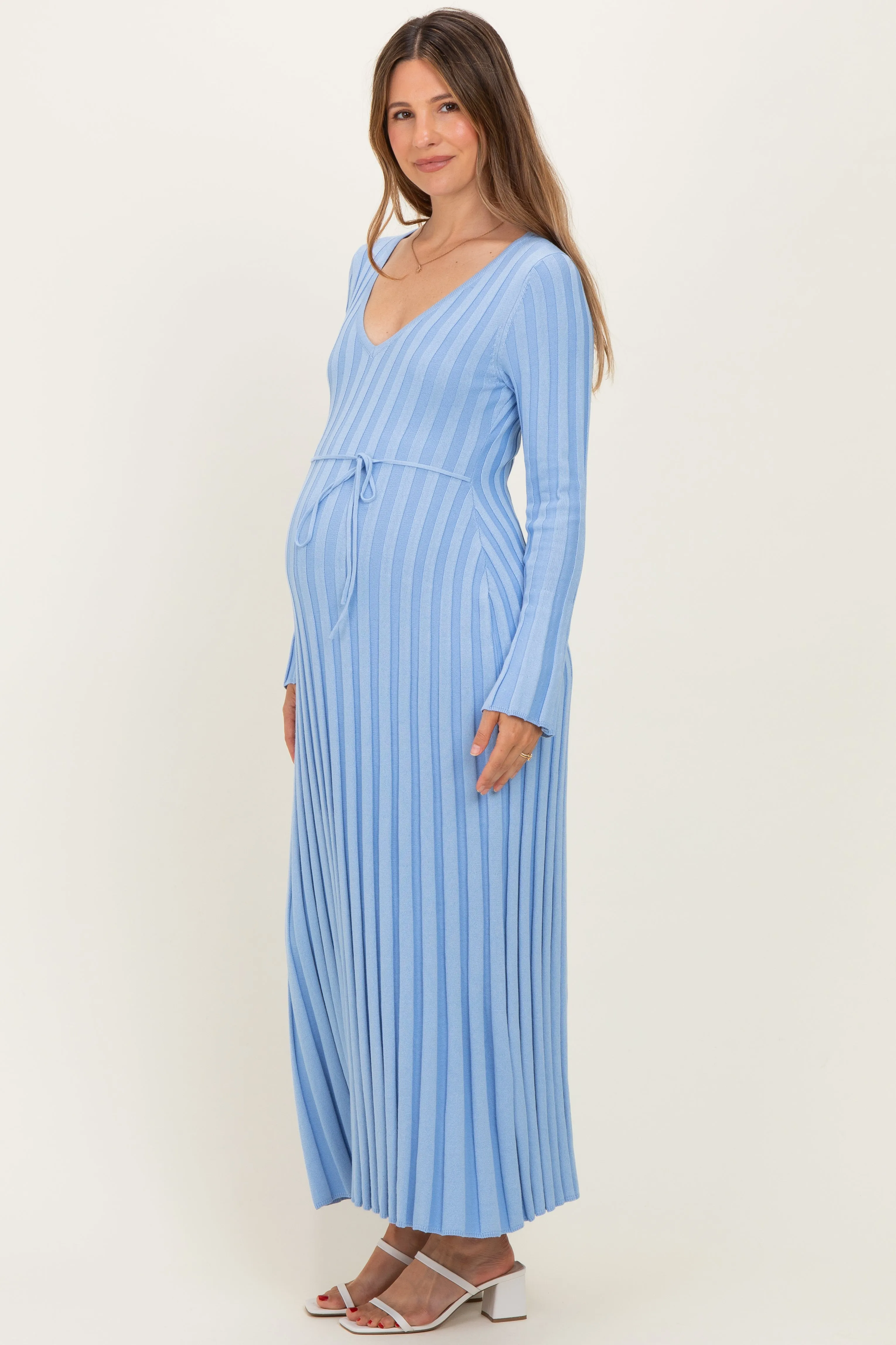 Periwinkle Ribbed Maternity Knit Maxi Dress sold by Pinkblush product image thumbnail 2