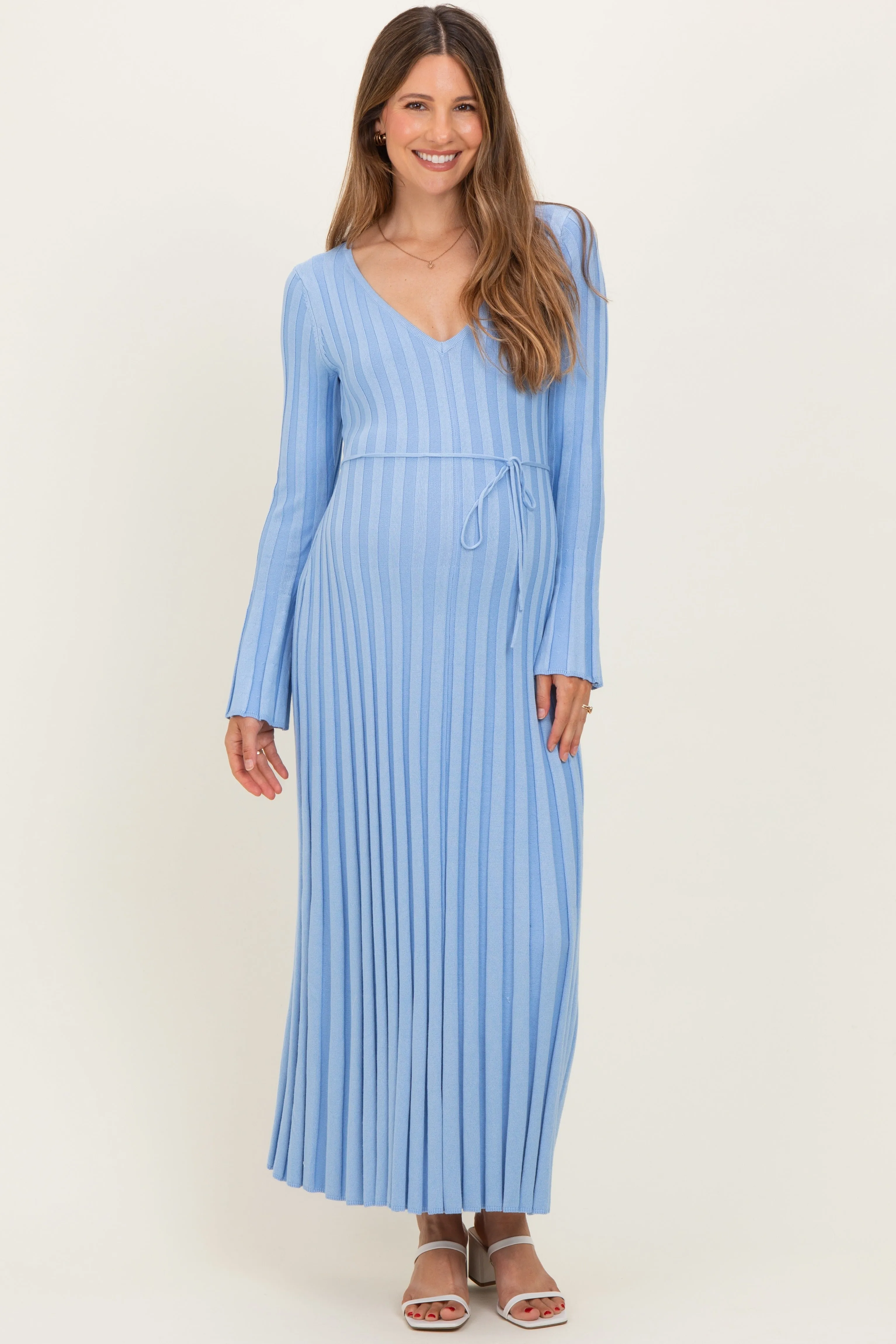 Periwinkle Ribbed Maternity Knit Maxi Dress sold by Pinkblush