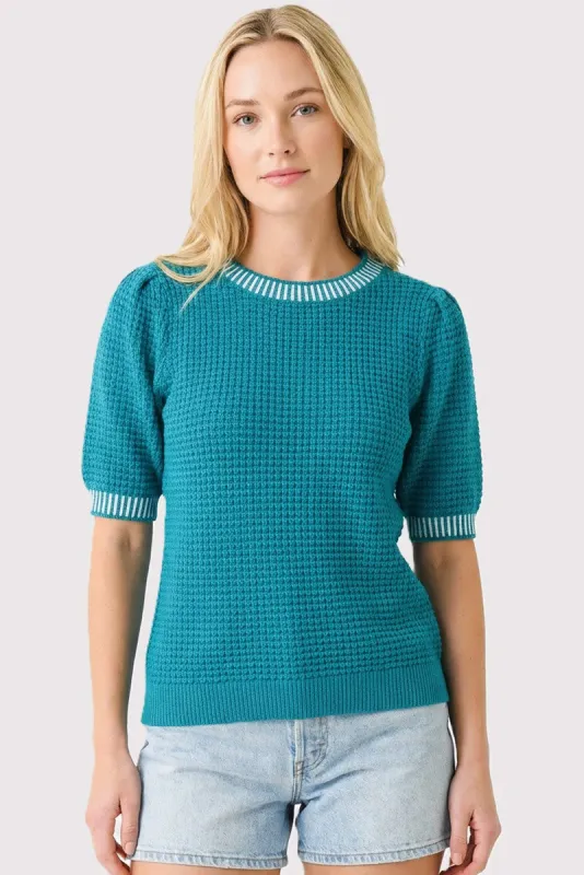 Light Teal Waffle Knit Sweater Top made by Staccato