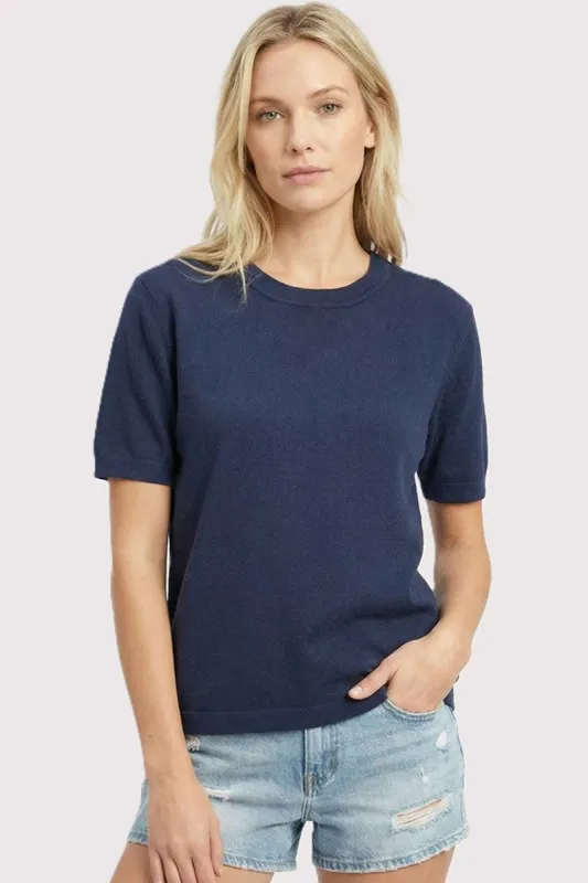 Navy Short Sleeve Basic Knit Top made by Staccato