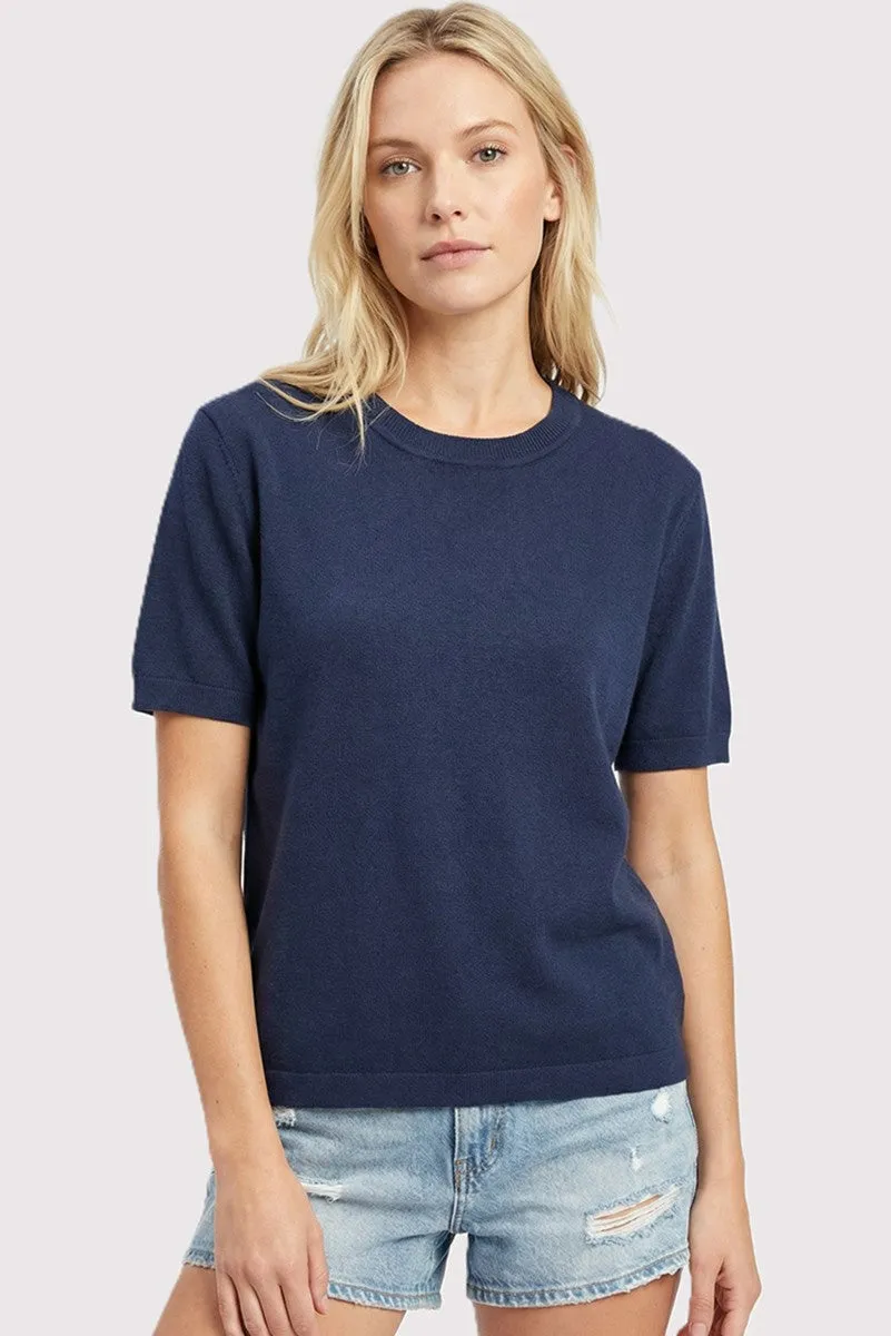 Navy Short Sleeve Basic Knit Top sold by Pinkblush product image thumbnail 2