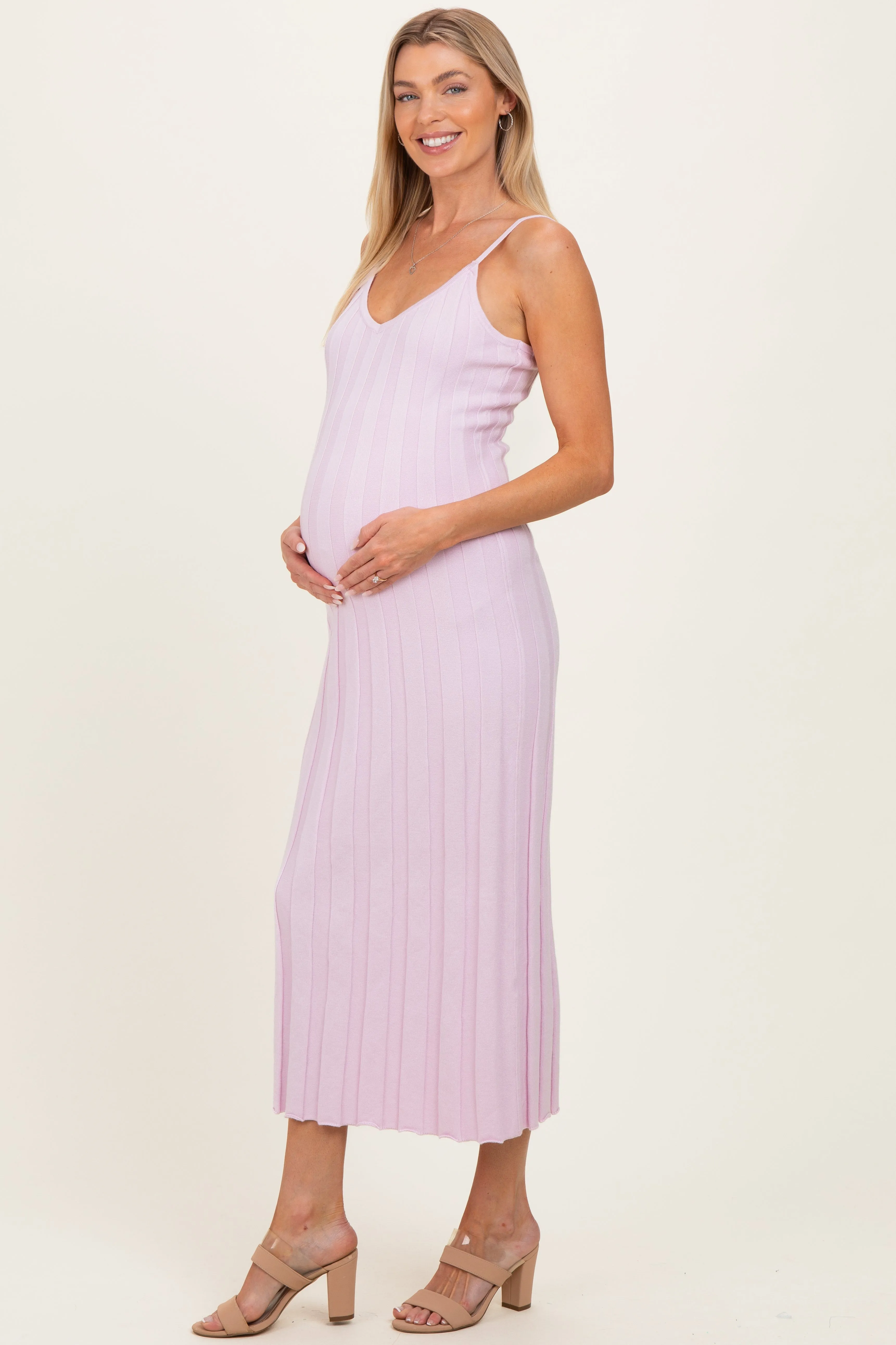 Light Pink Rib Knit Sleeveless Maternity Maxi Dress sold by Pinkblush product image thumbnail 2